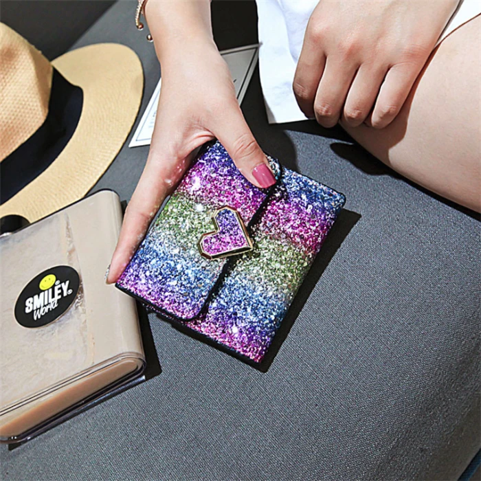 korean style fashion small short design glitter bling wallet for lady girls