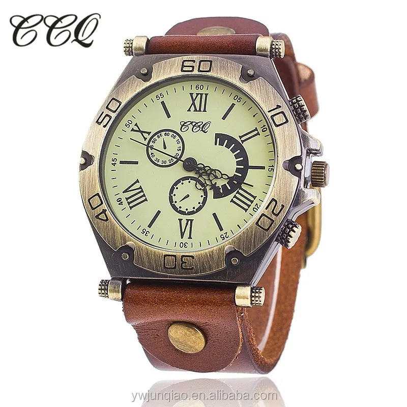 

CCQ New Fashion Business Men's Watch Retro Vintage Design Brand Geniue Leather Ladies Quartz Watches Bracelet Women Watch