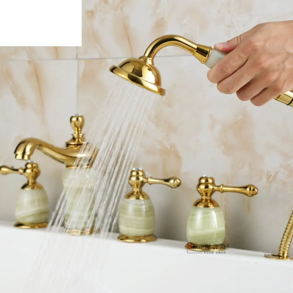 European-style five-hole shower/bath mixer/the edge of the tub shower faucet with five piece of cover/Split-type hot and cold copper shower set-B