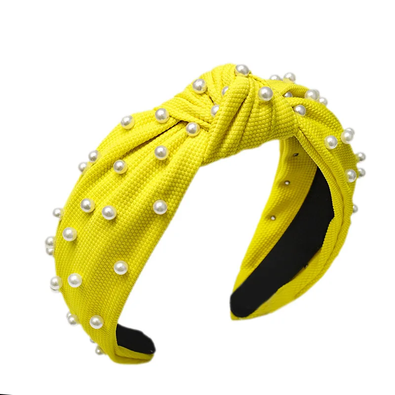 
LRTOU Wholesale Hair Accessories Girls Plain Fabric Knot Plastic Headband Custom Pearl Hair Bands For Women 