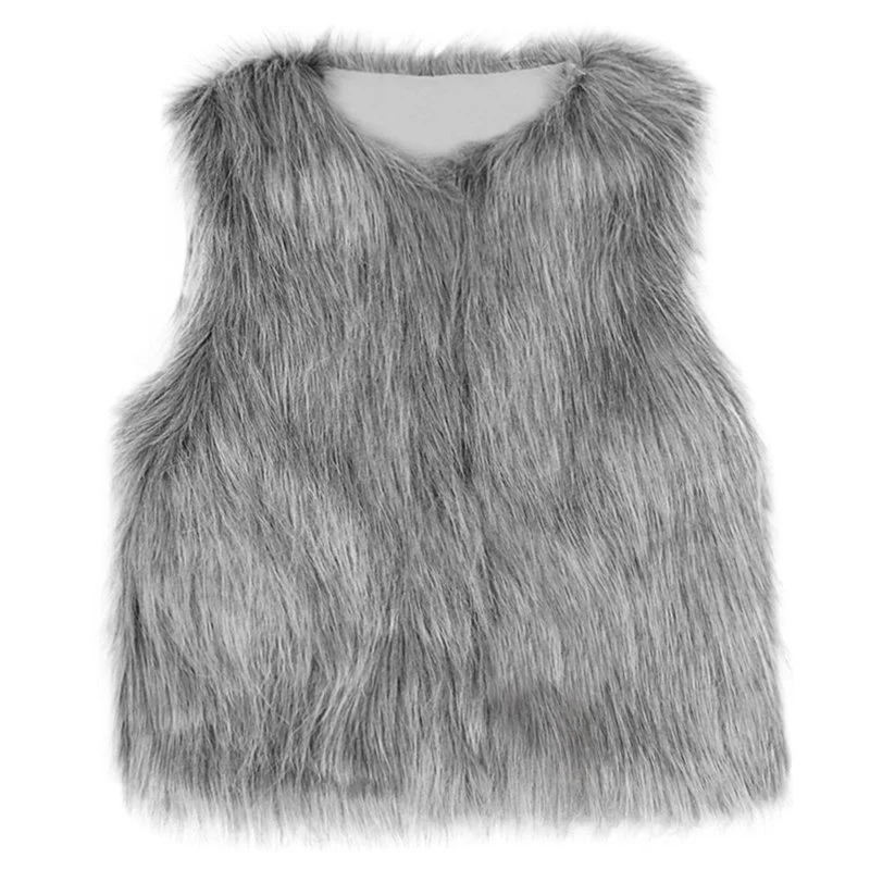 

Kids Hot Sale Boutique Solid Grey Fur vest Winter faux fur waistcoat sz12M-6T 6sizes