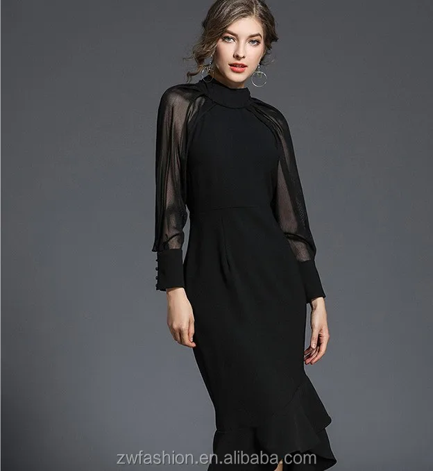 

Black chiffon midi latest european dresses new fashion lady official dress