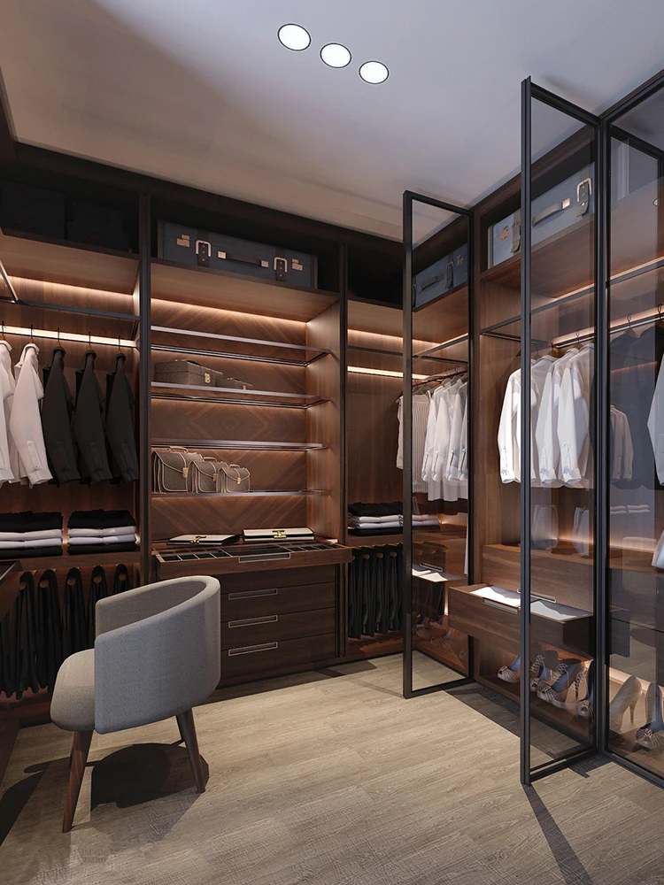 Modern walk in closet Designs glass door bedroom furniture  storage drawers wardrobes with LED