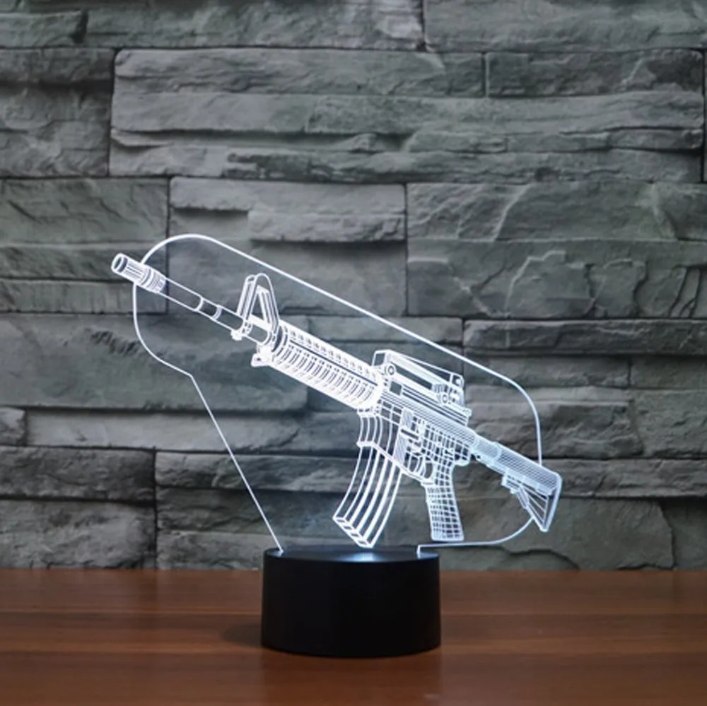 Gun 3D Illusion LED Acrylic Night Lights Touch Switch Desk Lamp 7 colors USB 