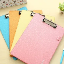 Free Shipping Candy color multifunction leather file folder cute leather board student writing pad office supplies