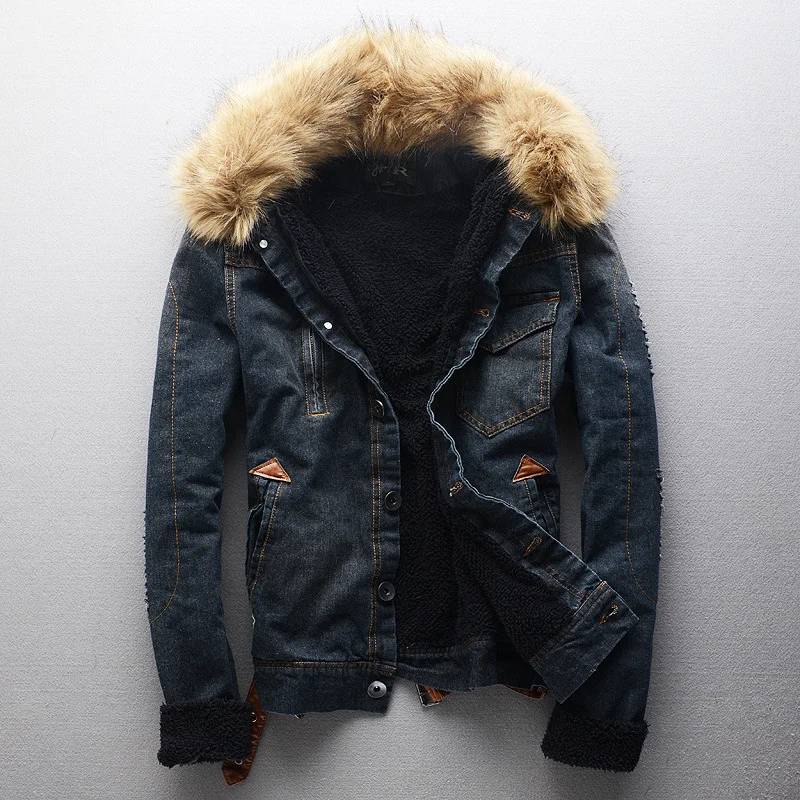 Oem Men Jeans Denim Jacket With Fur Collar - Buy Denim Jacket With Fur ...