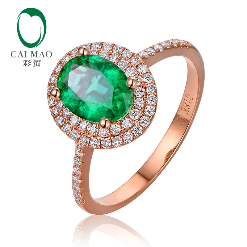

Caimao 18KT/750 Rose Gold 0.36ct Full Cut Diamond 1.22ct Natural Oval Emerald Ring Jewelry Gemstones, N/a