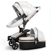 

Hot Mom Luxury Folding Baby Stroller 3 in 1, high landscape stroller leather