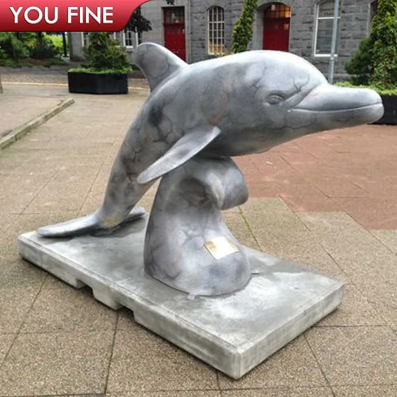 Outdoor Garden Decorated Grey Marble Dolphin Statue On ...