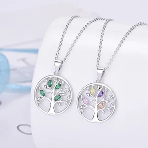 925 sterling silver jewelry colorful CZ tree of life pendant necklace