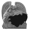 Customization black granite upright angel wing headstone with flower etching