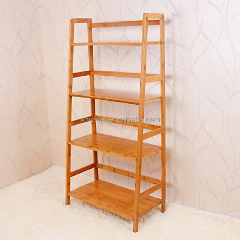 
ladder shape multi-layer freestanding bamboo Bookshelf factory BSCI 