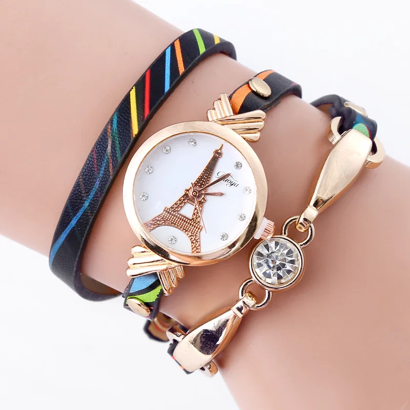 

2961 Cheap Watches For Women Effiel Tower leather watch band relogio feminino, Red;black;brown;green;blue;pink;purple;golden