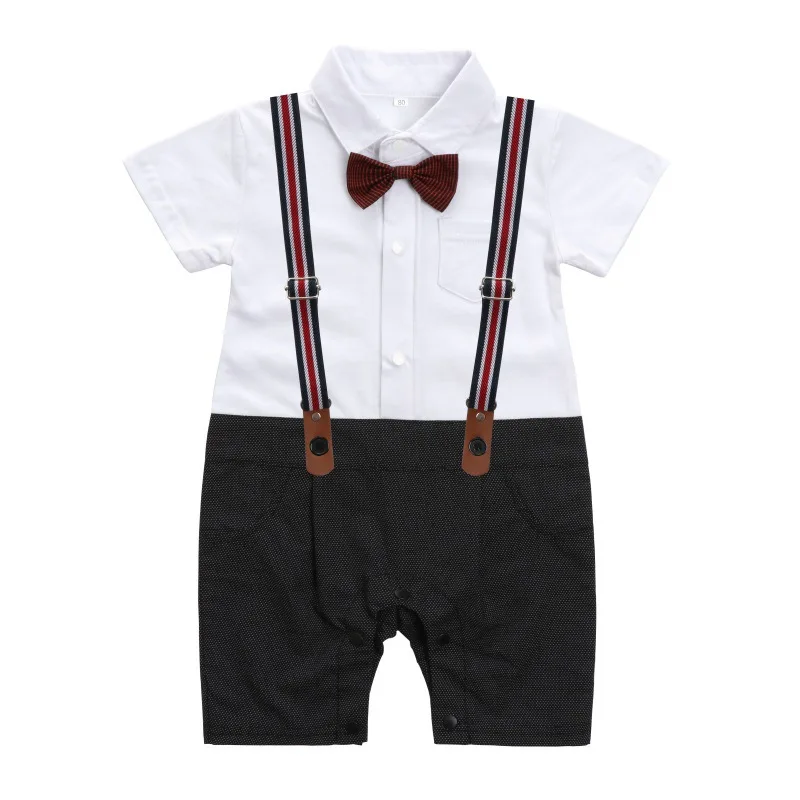 

Boutique kids short sleeves summer suspenders baby boys gentleman romper wholesale