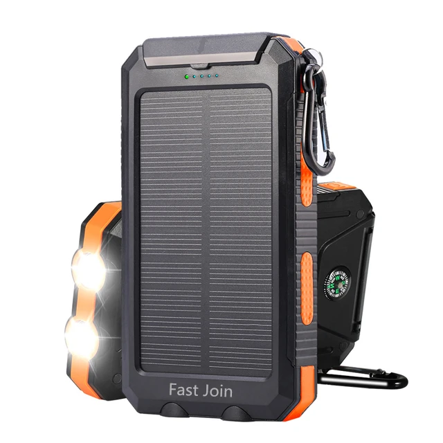 2019 new product waterproof solar sunpower slim outdoor power banks charger portable power bank 10000mah with Dual USB LED Light