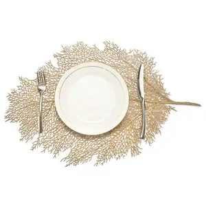 Gold Leaf Placemats Coral Branch Wedding Placemats Stain Resistant Washable PVC Table Mats for Modern Table Decor
