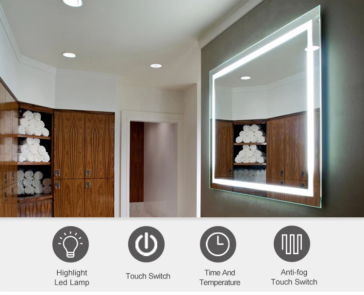Most popular rectangle LED touchscreen leaner bathroom cabinet mirror frameless