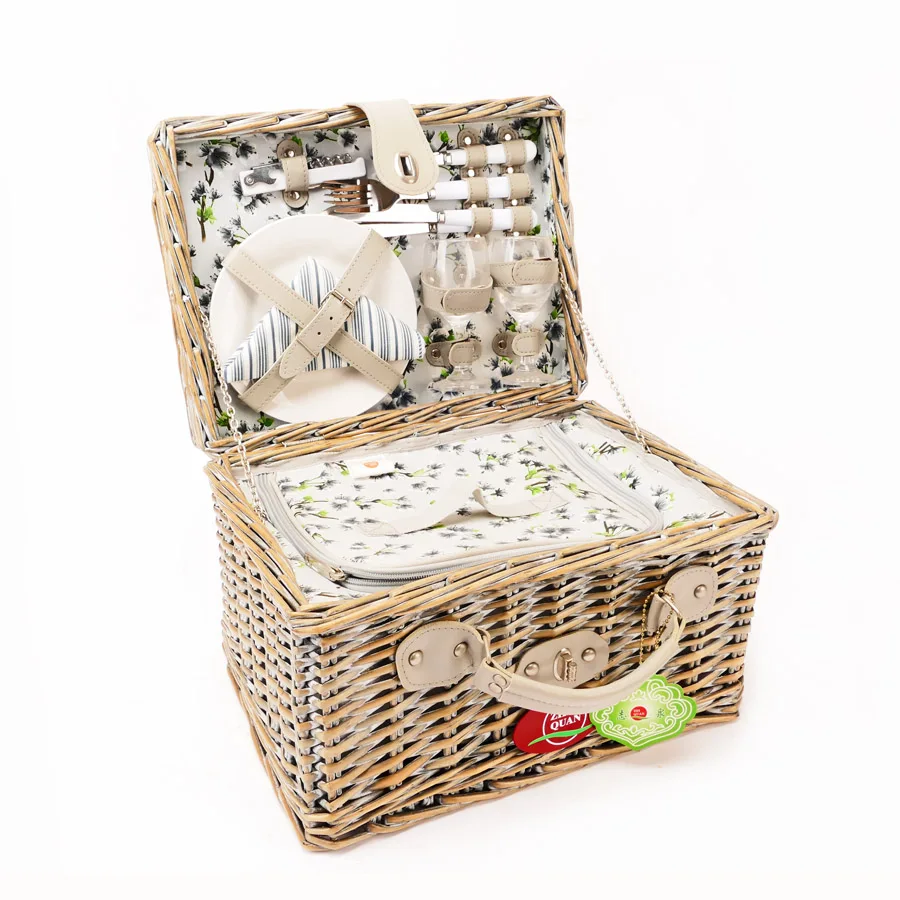 

New Design Wicker Picnic 4 Person Food Wine Picnic Basket, Natural