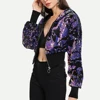 Sequin Panel Zip Up Hooded Crop Top Jackets For Women