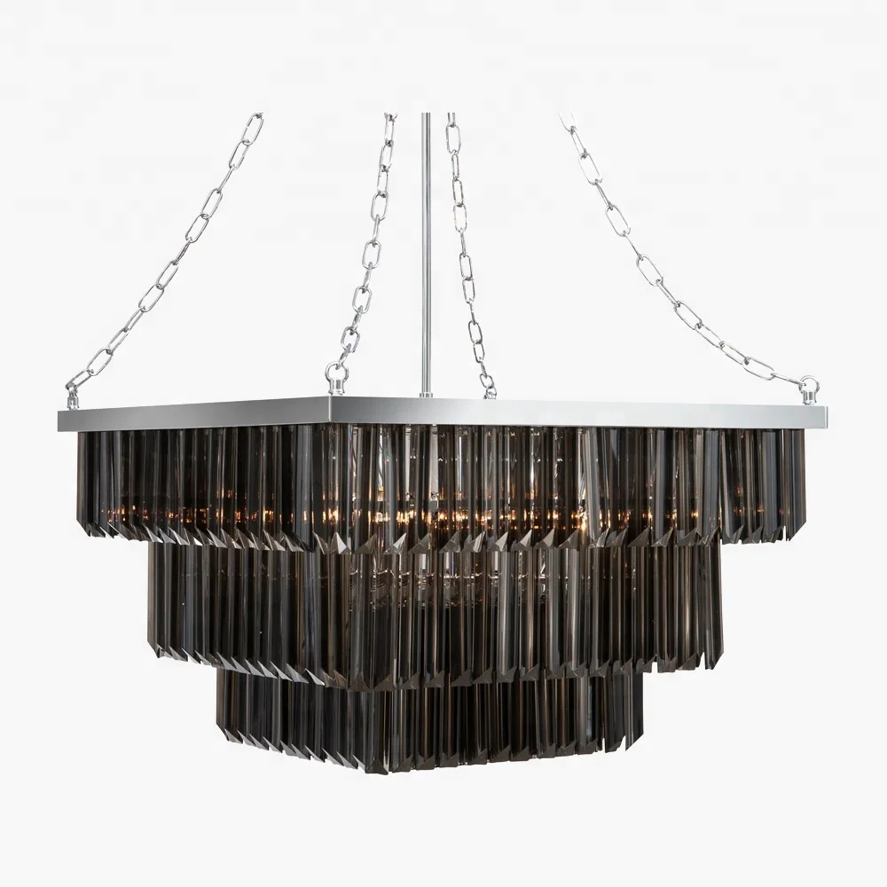 

Square Chandelier Led Crystal Light Smoke Cristal Chandelier Vintage Crystal Hanging Light Hotel Lobby Chandelier CZ2690S, Matt black & plating gold & plating chrome