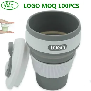 Image of Custom Printed Folding Drinking Rubber Cup Camping Travel Portable Bpa Free Food Grade Silicone Bulk Collapsible Coffee Cup