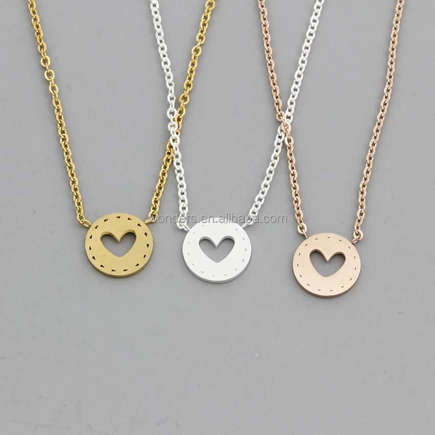 

Rose Gold Plated Round Button Shape With Open Heart Couple Necklace Women jewelry