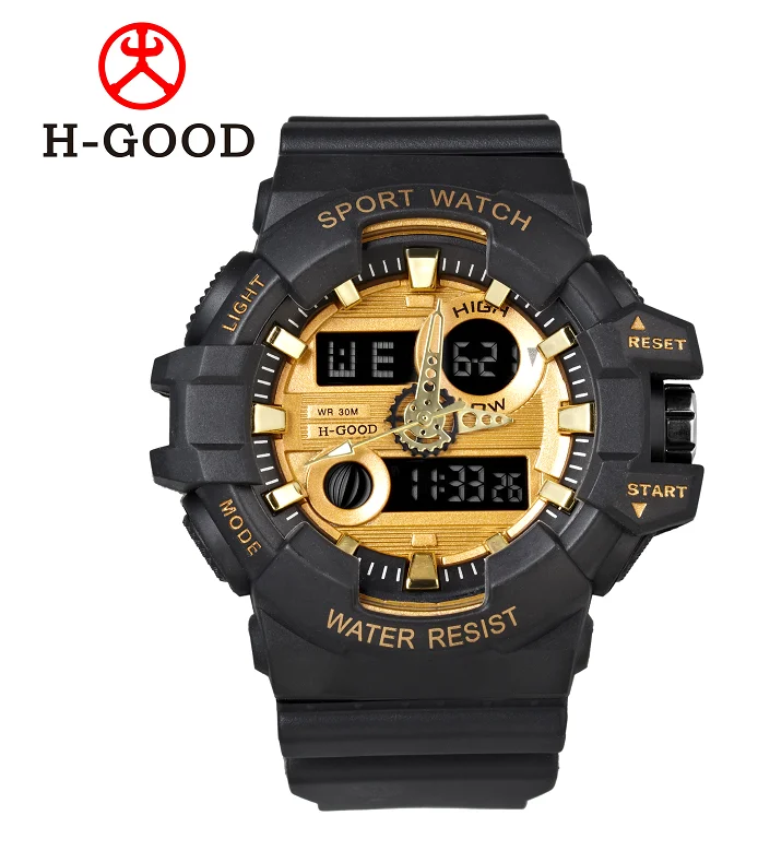 

H-GOOD 780 Customize Logo 3Atm Waterproof Dual Display Lcd Military Quartz Watch Men