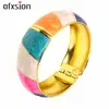 2019 Jewelry Wholesale Stainless Steel Color Enamel Gold Plated Wide Bangles Woman