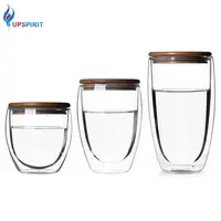 

Double Wall Insulated Borosilicate Coffee Glass Cup set bamboo glass water bottle