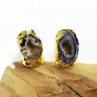 

Natural Freeform Black Agate Geode Adjustable Ring Druzy 18k Gold Plated Solid Handmade Designer Jewelry Setting Statement Rings