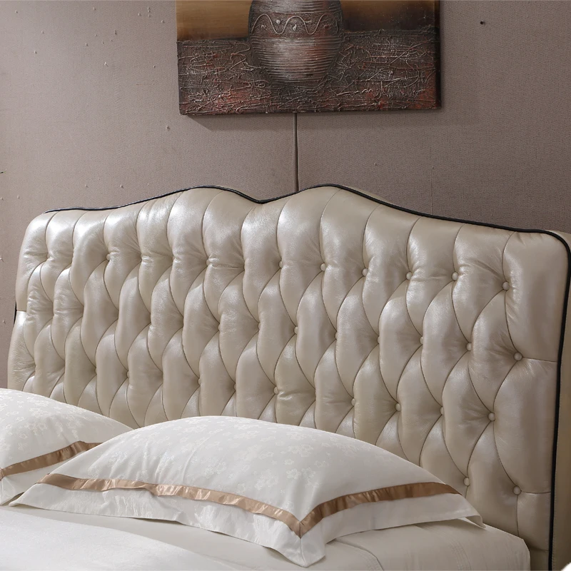 Quality European style luxury bedroom furniture antique solid wood genuine leather twin king size hotel bed mattresses