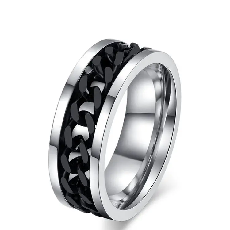 

2019 Hot Sell High Quality Men's Punk Style Black Bike Stainless Steel Spinner Ring Men's ring, Black stainless steel rings