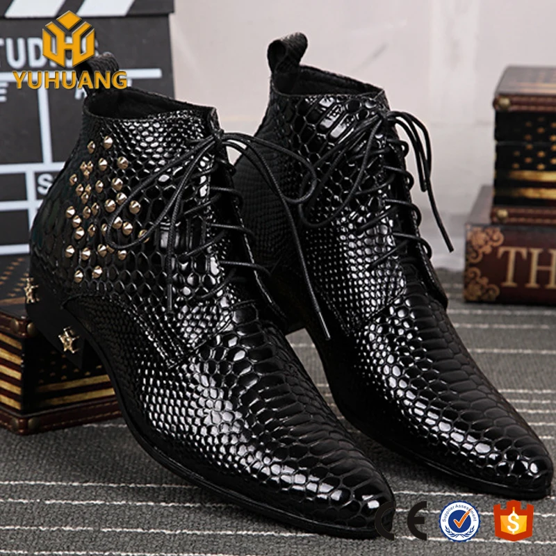 

Trend British Pointed Boots Rhinestone Decoration Good Brand Leather Men's Boots, Black