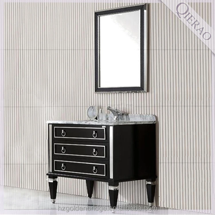 Modern Luxurious Square High Gloss Black Wood Bathroom Cabinet