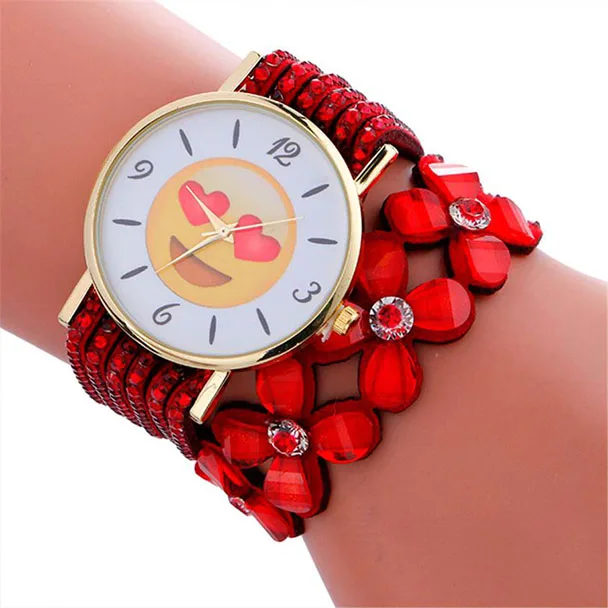 

Casual Luxury Watch Woman Fashion Cute Emoji Pattern Crystal Leather Bracelet Lady Womans Wrist Watch Woman Watches