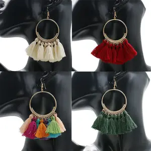 Wholesale fashion handmade women colorful tassel earrings creative jewelry circle earring for travel