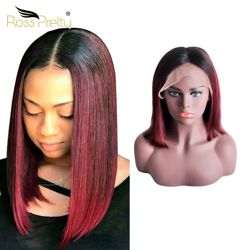 

Ross Pretty Cuticle Aligned Brazilian Remy Virgin 1b 99j Human Hair 13x6 Kim K Bob Lace Front Wig