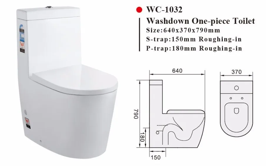 Onepiece Washdown Watermark Toilet S/P Trap Back to Wall with GEBERIT
