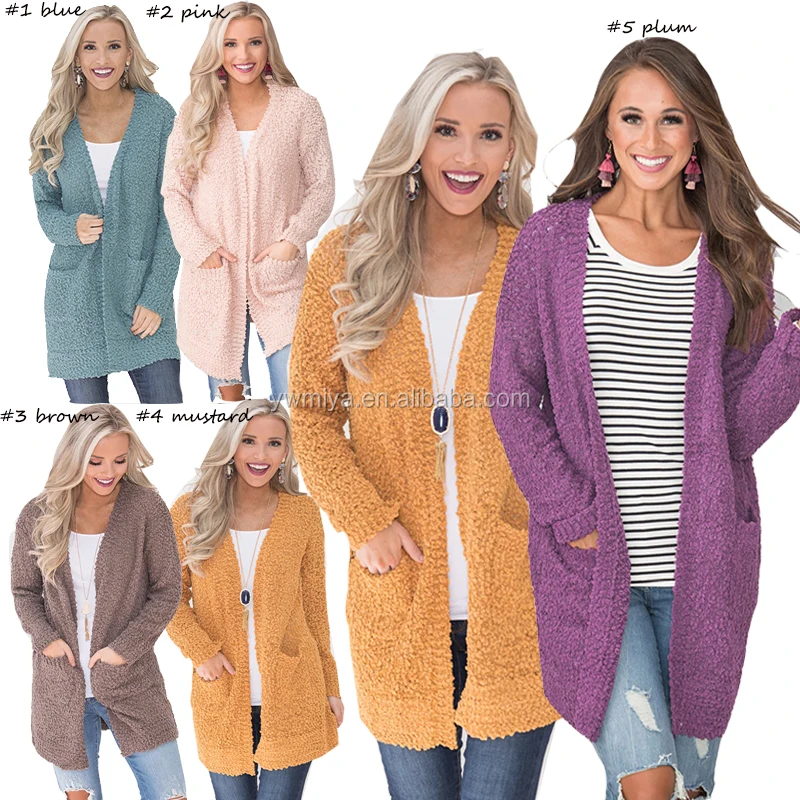 

MY-256 2019 Beautiful fashion women cashmere fur sweater coat with two pocket multi-colors jackets ladies boutique clothing