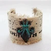 Linen fabric wrap bangle,patina/silver arrowhead cuff bangle