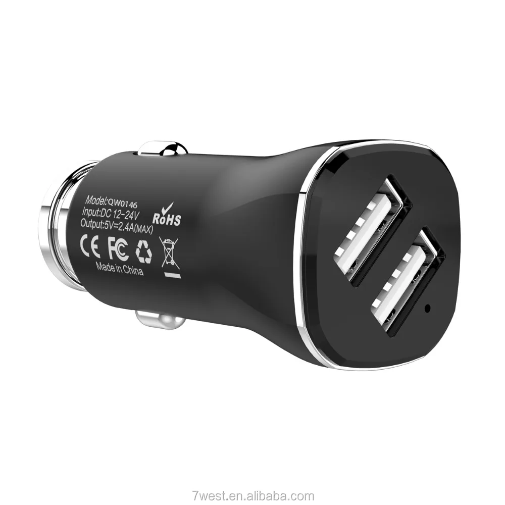 

High Quality 5V 2.4A Dual USB Ports Universal Car Charger With Emergency Hammer, Black;white