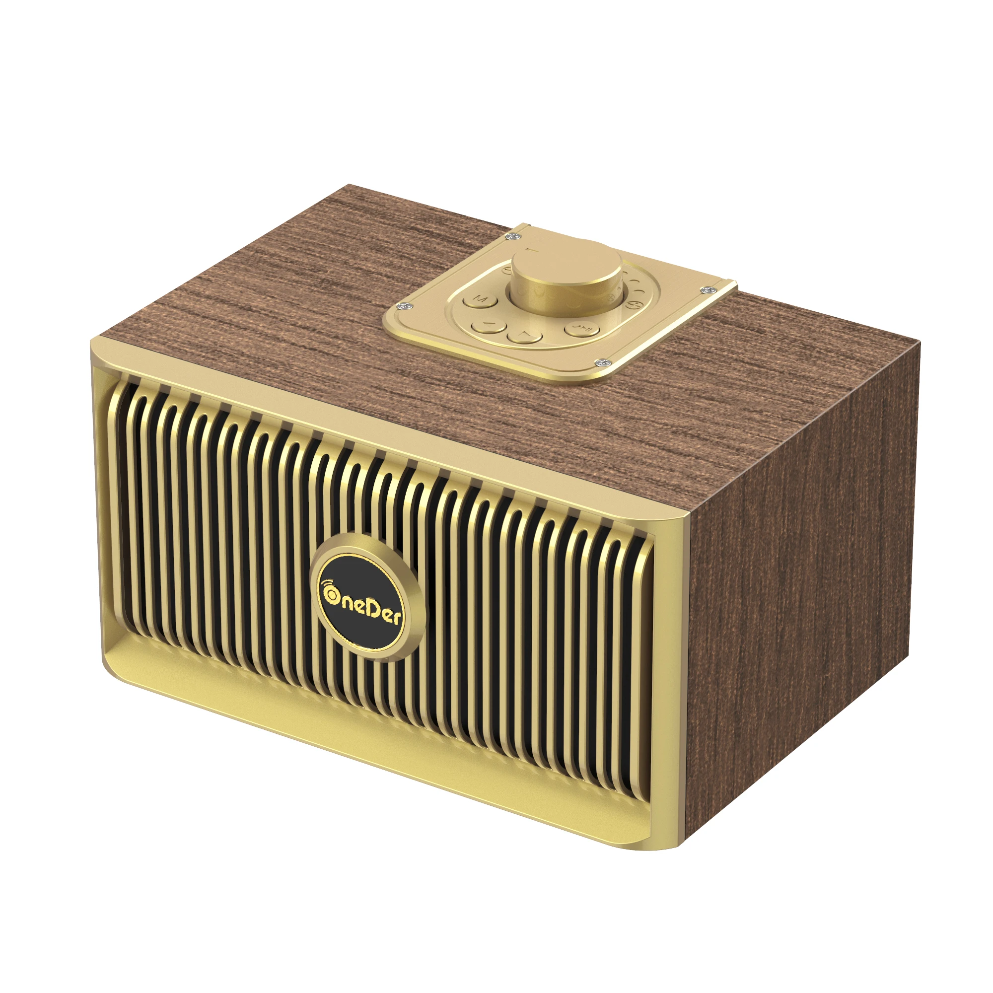 

OneDer V5 Bluetooth Speaker with Wooden Retro Style Support TF Card/USB drive/AUX/FM, Gold/bronze