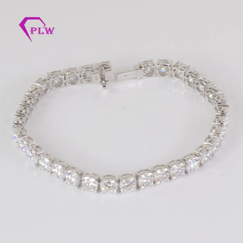 

14k white gold 6mm cushion cut moissanite bracelet with 8 inch length, White/rose gold/yellow gold