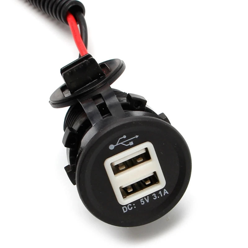 

New Blue LED 5V 3.1A Car USB Charger With Wiring Harness Dual USB Car Cigarette Lighter Socket