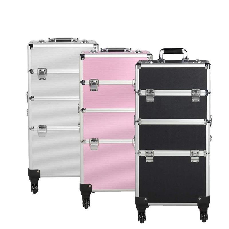 

Yaeshii Have Legs Wheels Beauty 4In1 Cosmetic Travel Aluminum Makeup Trolley Case Professional, Pink/black