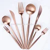 2018 New Elegant Rose Gold Plates Matte Stainless Steel Cutlery Wedding Copper Tableware