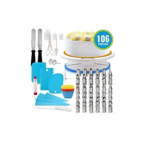 Image of Cake Decorating Supplies kitCupcake Rotating Turntable Stand Leveler Frosting Piping Bags Tips Set Baking Icing Spatula