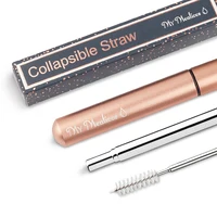 

reusable eco friendly Drinking collapsible straws with Cleaning Brush Stainless Steel telescopic straws with case