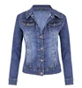 Women's Long-Sleeve Classic Trucker Jackets Distressed Button Up Denim Regular Jacket coat Plus Size