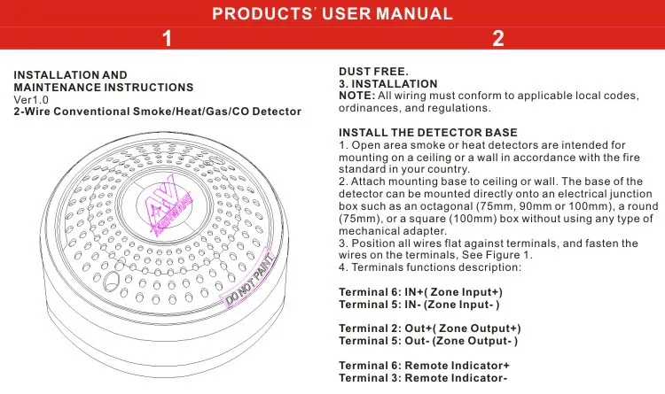 INTERTEK CE 24V DC conventional smoke detector